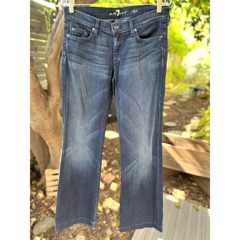 7 For All Mankind Dark Blue Dojo Wide Leg Flare Denim Jeans Size 30 Made in USA